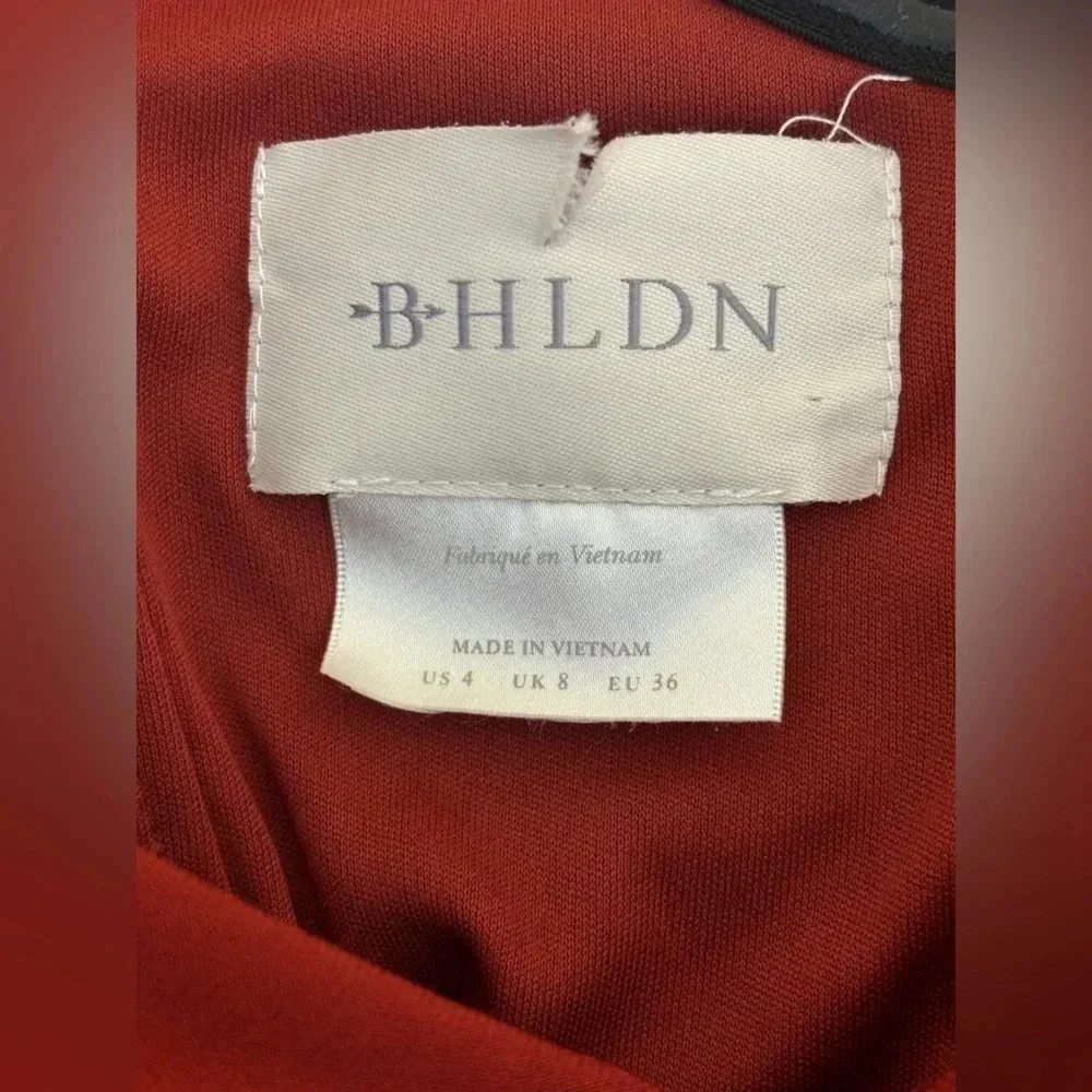 BHLDN Formal Maxi Gown Brown Red Orange Rust Ruched V Neck Empire Waist Size 4